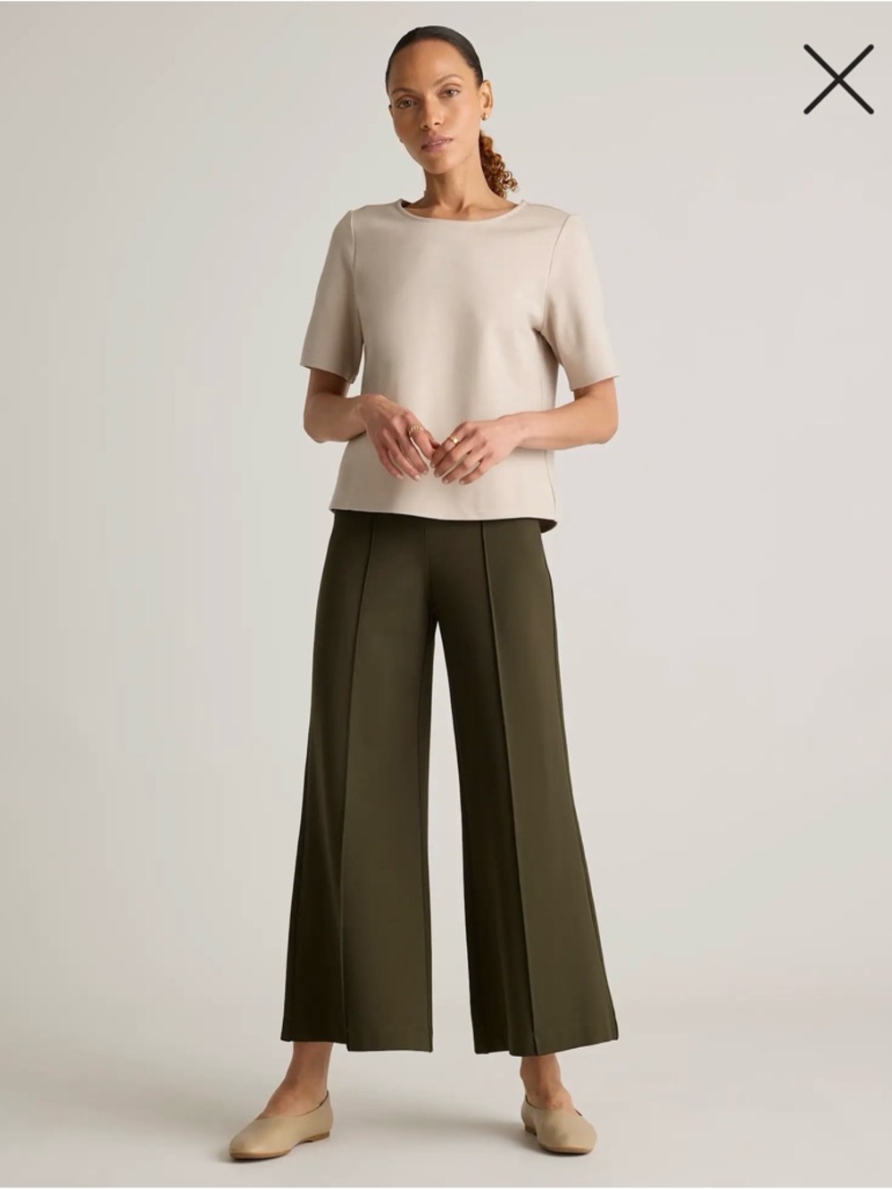 Quince Ultra-Stretch Ponte Short Sleeve Top Ecru L - Picture 4 of 11